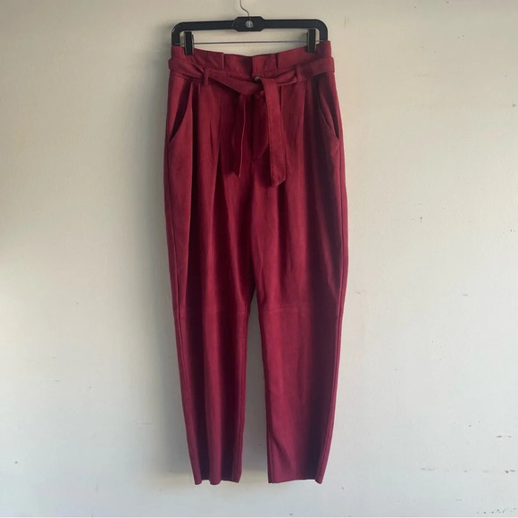 Free People Nightfall Paperbag Faux Suede Pants Wine Red 22364 - Picture 2 of 14